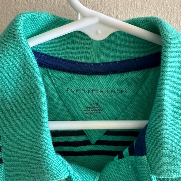 Tommy Hilfiger Green and Navy Striped Polo Shirt (boys 4T) - Picture 2 of 3